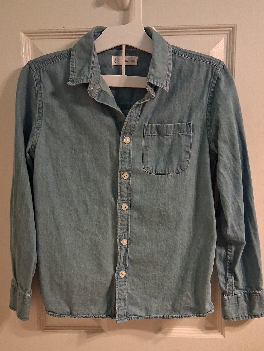 Boys 10 Mango Light Blue Denim Casual Button-Down Shirt